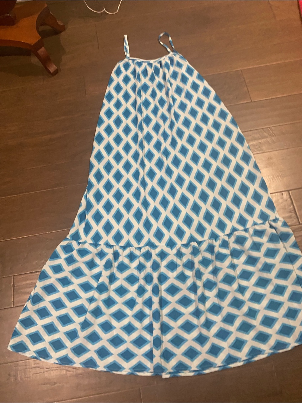 Blue Diamond-Print Maxi Skirt - Women's Flowy Summer Skirt